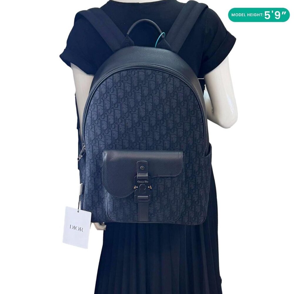 Christian Dior  Saddle Oblique Jacquard Canvas Zip Backpack Black - Picture 2 of 12